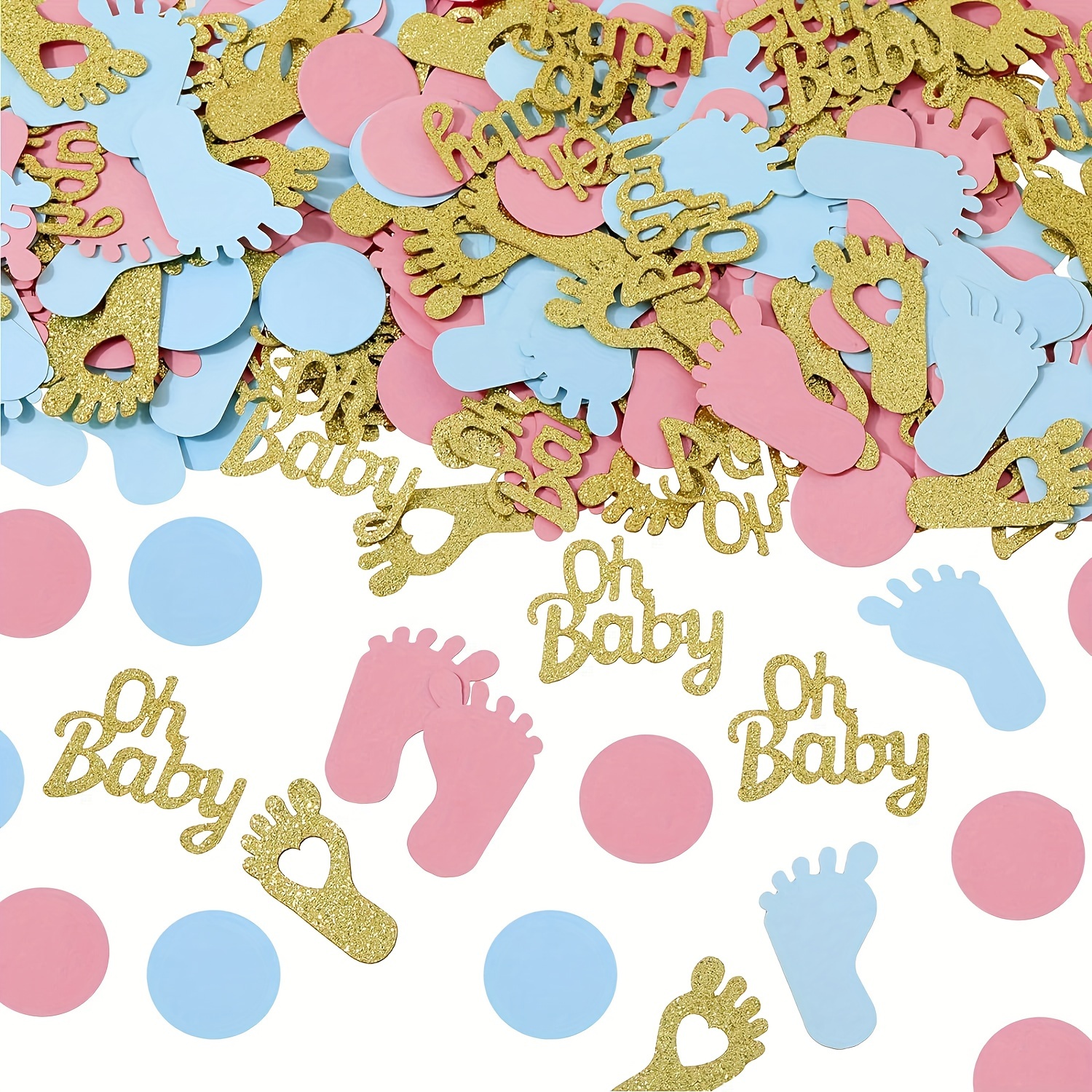 

100pcs Gender Reveal Party Confetti - Pink, Blue & Golden With "oh " Text, Birthday & Shower Decorations, High-quality Paper Material, Gender Reveal Decorations