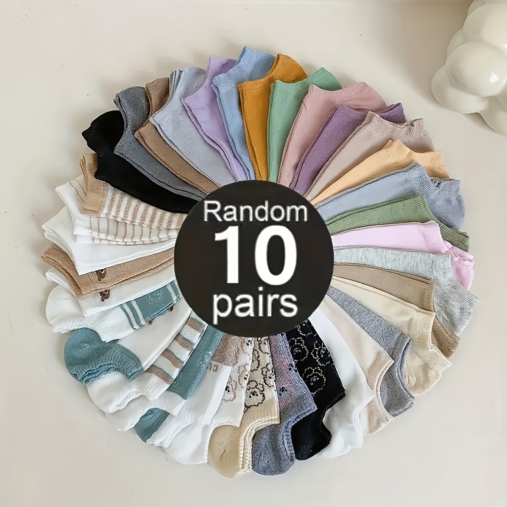 TEMU 10 Pairs Random Color No Show Socks Set, Breathable Soft Thin Low Cut Liner Socks, Sweat Absorbent All Season Casual Invisible Socks, Hand Washable Unisex Couple Fashion Socks