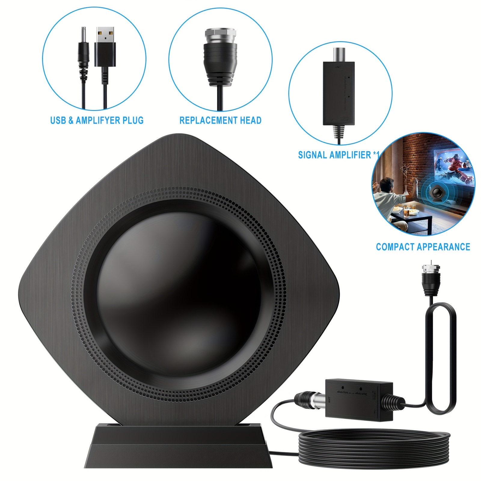 Digital TV Antenna Ultra High Definition 360° Receiving Signal Antenna 200 Kilometers Long Distance TV Antenna Small Portable Indoor Amplified High Definition Digital Antenna For Smart TV Easy To Use Suitable For New And Old TVs Quickly Watch Local - Image 7
