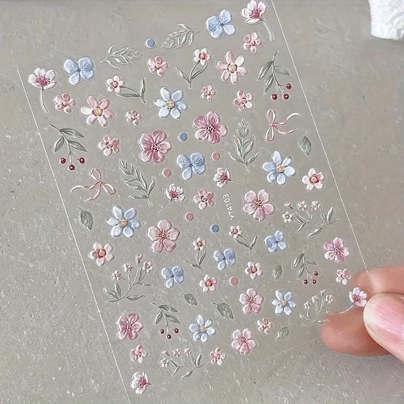 Colorful Flower Nail Stickers -3d Garden Pattern Self Adhesive Back Adhesive, Reusable And Odorless, Suitable For Women's Nail