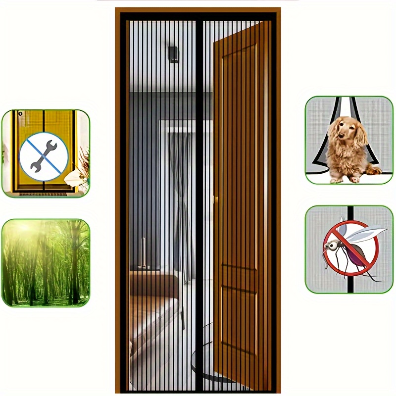 

1pc, Magnetic Screen Door Curtain, Dust-proof And Insect-resistant, No Drilling Required, Self-sealing With Stripe Pattern, Easy Installation Kit, Physical Barrier Protection, Classic Style Door Decor