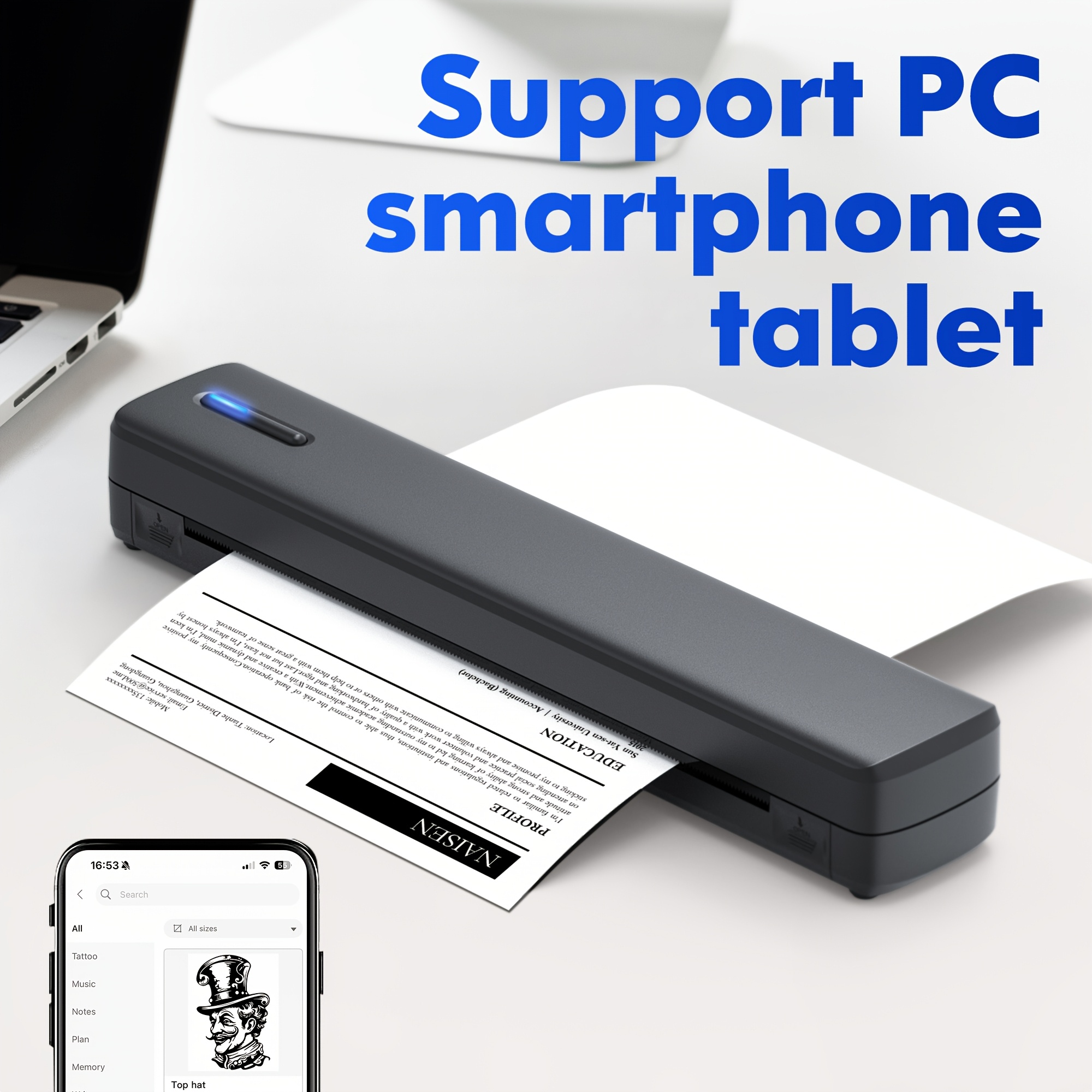 portable wireless inkless thermal printer   model compact   supports 8 5 x 11 us letter a4 paper wireless   compatible with ios   phones laptops