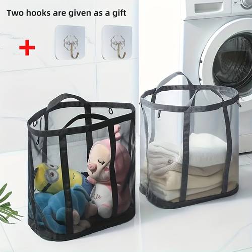 1 extra large foldable mesh laundry basket with handle portable storage bag suitable for clothes and laundry saving organizer rectangular shape laundry hamper