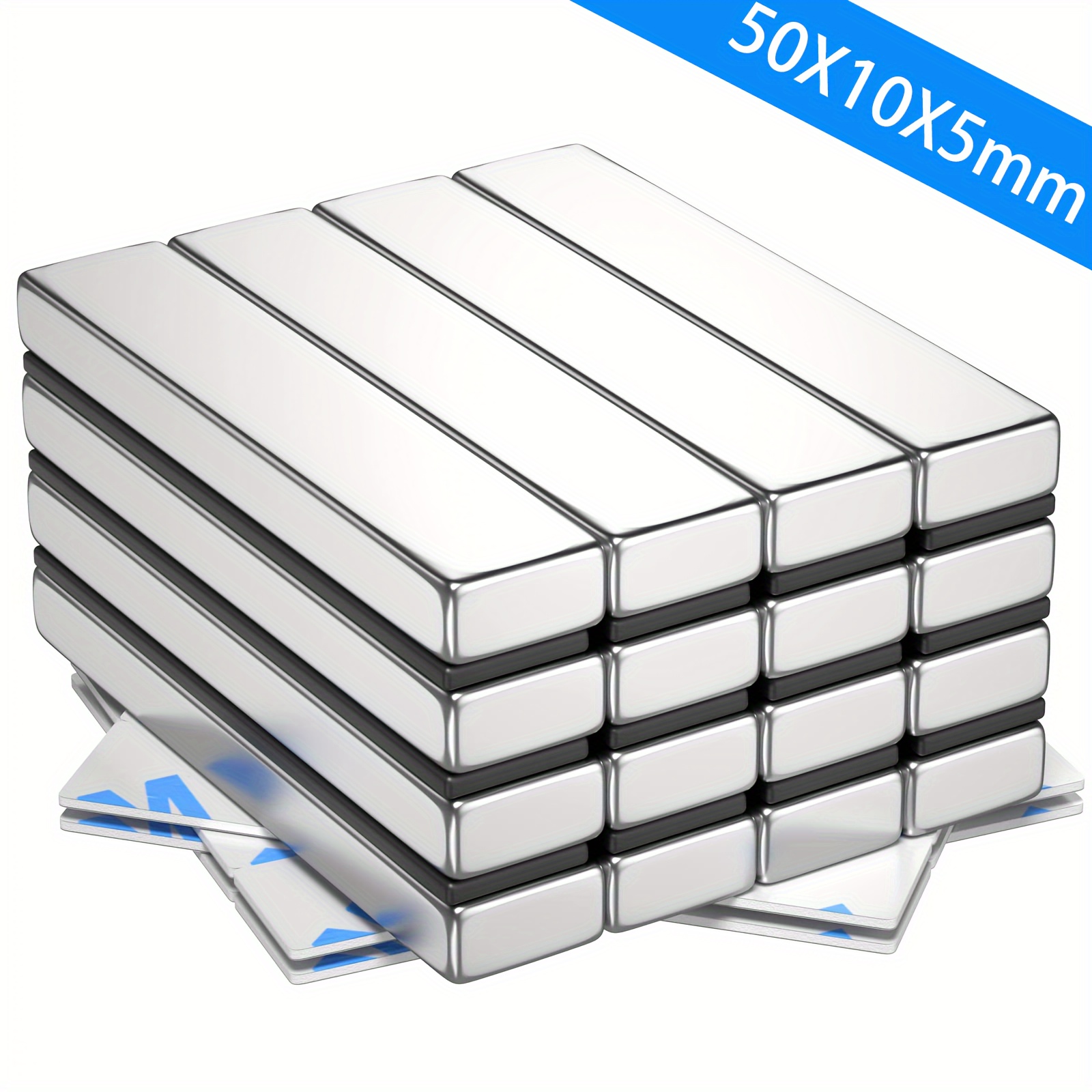 

Set Of 16 F50x10x5mm Neodymium Bar Magnets, N35 Grade Magnets With Double-sided Adhesive, Ideal For Use In Offices, Kitchens, And On Refrigerators.