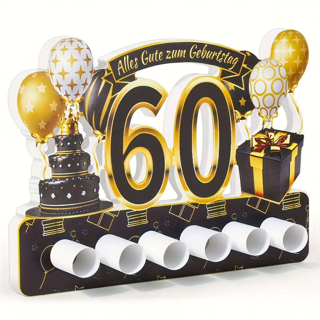 60th Birthday Wooden Sign | Centerpiece Decorations With In German, Multicoloured, Suitable For Men, Women, , Family, Colleagues, Guest Book