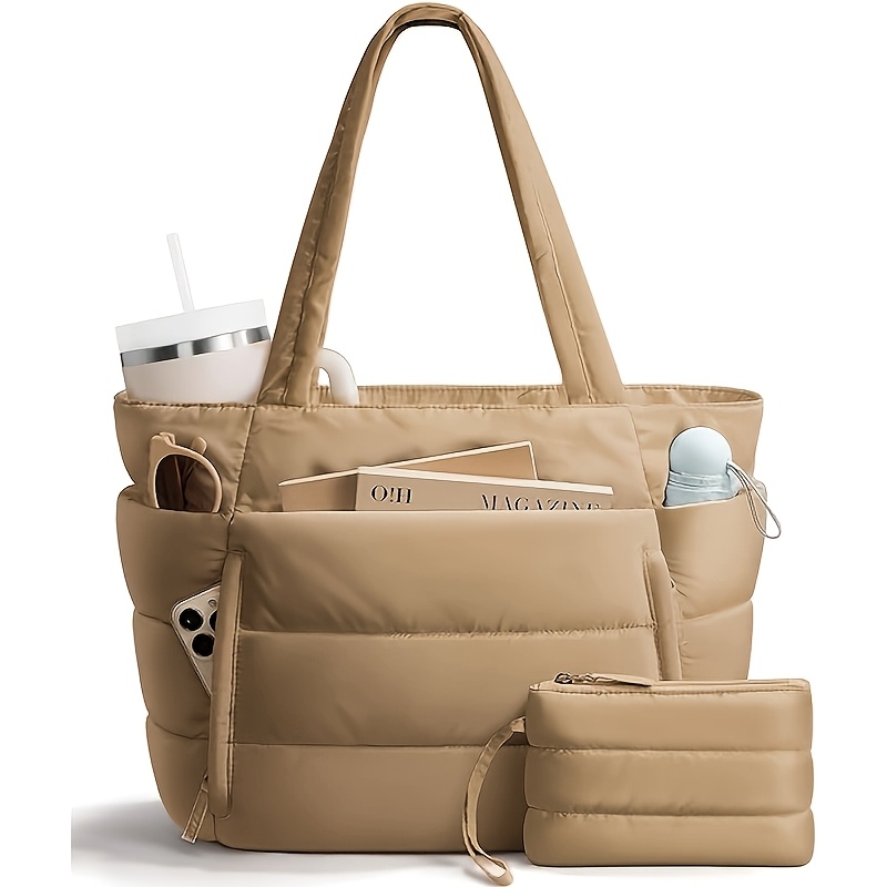 2026 New Quilted Large Capacity Tote Bag Women's Shoulder Bag Set, Multi-compartment Partition Storage Cup, Laptop , Suitable For Daily Outing, , Weekend Overnight, Travel Handbag