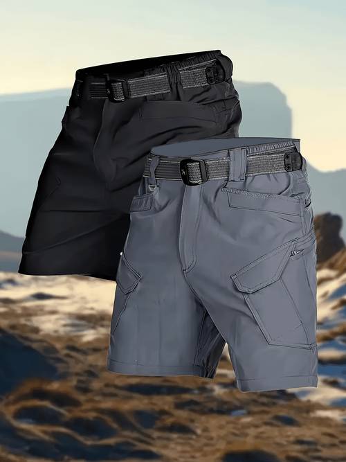 2 stk. x7 hurtigtørrende shorts til mænd, komfortable åndbare mikro-elastiske cargo bermuda shorts med lynlås og flere lommer, udendørs træning fitness sports fritidssko, til alt (tilbehør inkluderet)