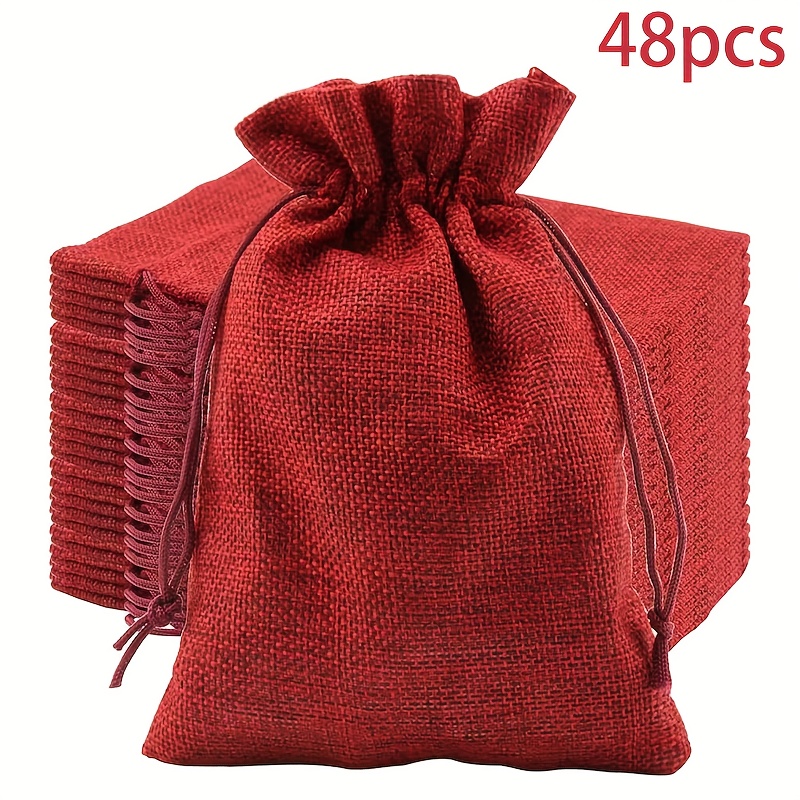 TEMU Gift For Her/him 48pcs Of Durable And Practical Burlap Bags With Drawstrings In Wine Red, Gray, And Navy Blue, Suitable For Crafts And Packaging
