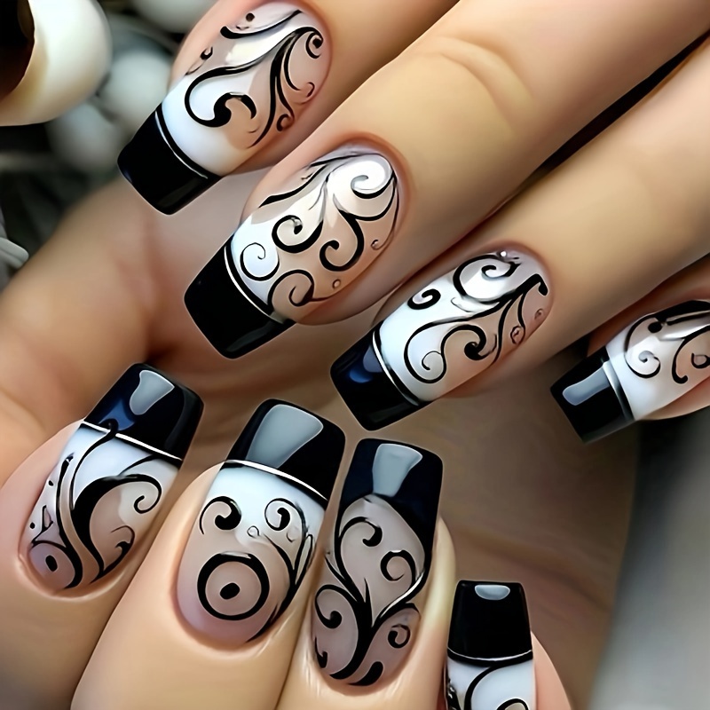 

Press-on Nails Set - 24pcs Long Coffin Shape, , Removable Nail Art Kit For Fall/winter