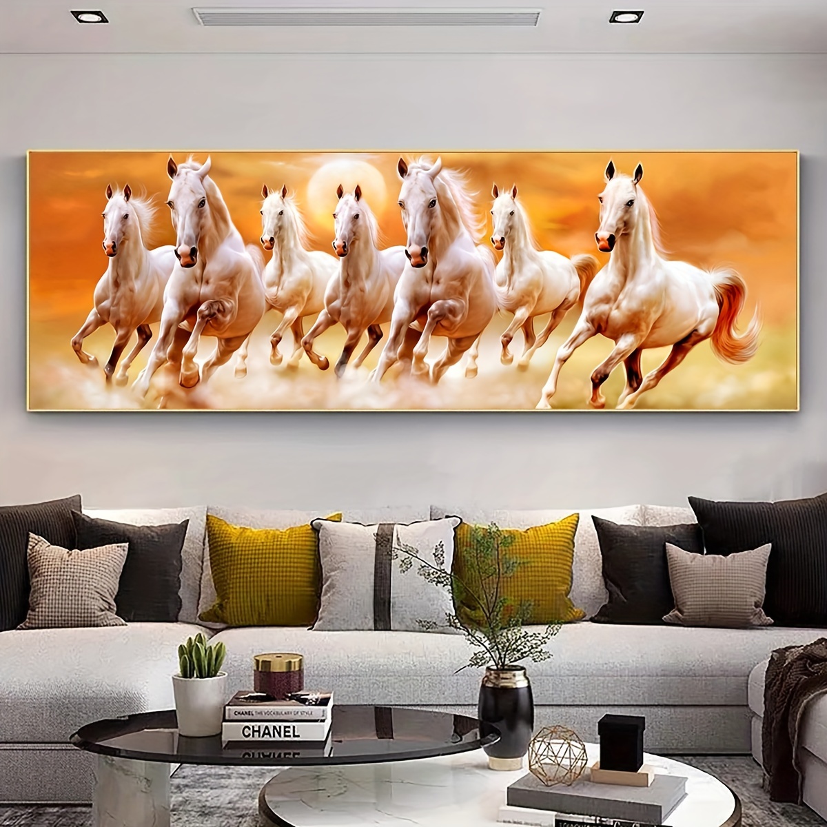 

1pc Unframed Canvas Poster, Running White Horses Painting, Canvas Wall Art, Artwork Wall Painting For Gift, Bedroom, Office, Living Room, Cafe, Bar, Wall Decor, Home And Dormitory Decoration