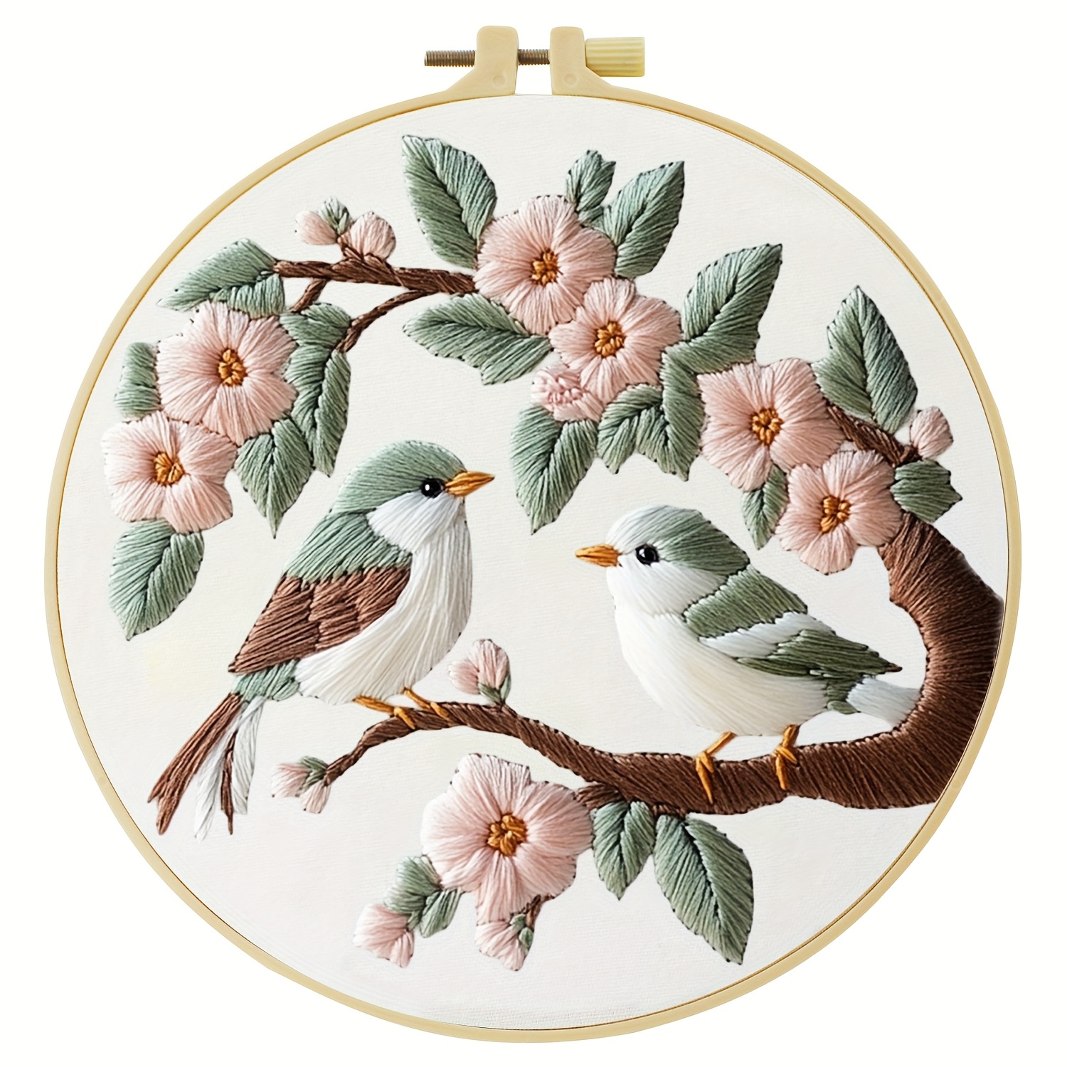 TEMU 1pc Embroidery Kit, 20x20cm/7.9x7.9inch, Flowers And Birds, Handmade Diy Embroidery Kit, Suitable For Diy Embroidery Lovers For Adult Beginners,