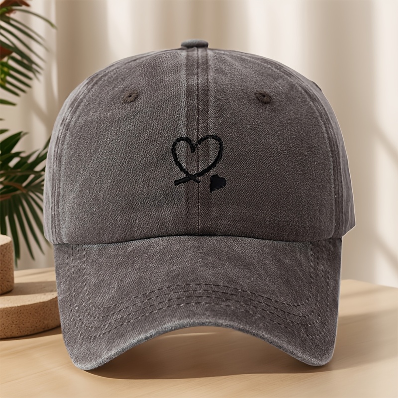 TEMU Love Print Baseball Washed Vintage Duckbill Cap Soft Sweat-absorbing Breathable Hat Individual Street Hip-hop Cap Outdoor Leisure Sports Sun Hat
