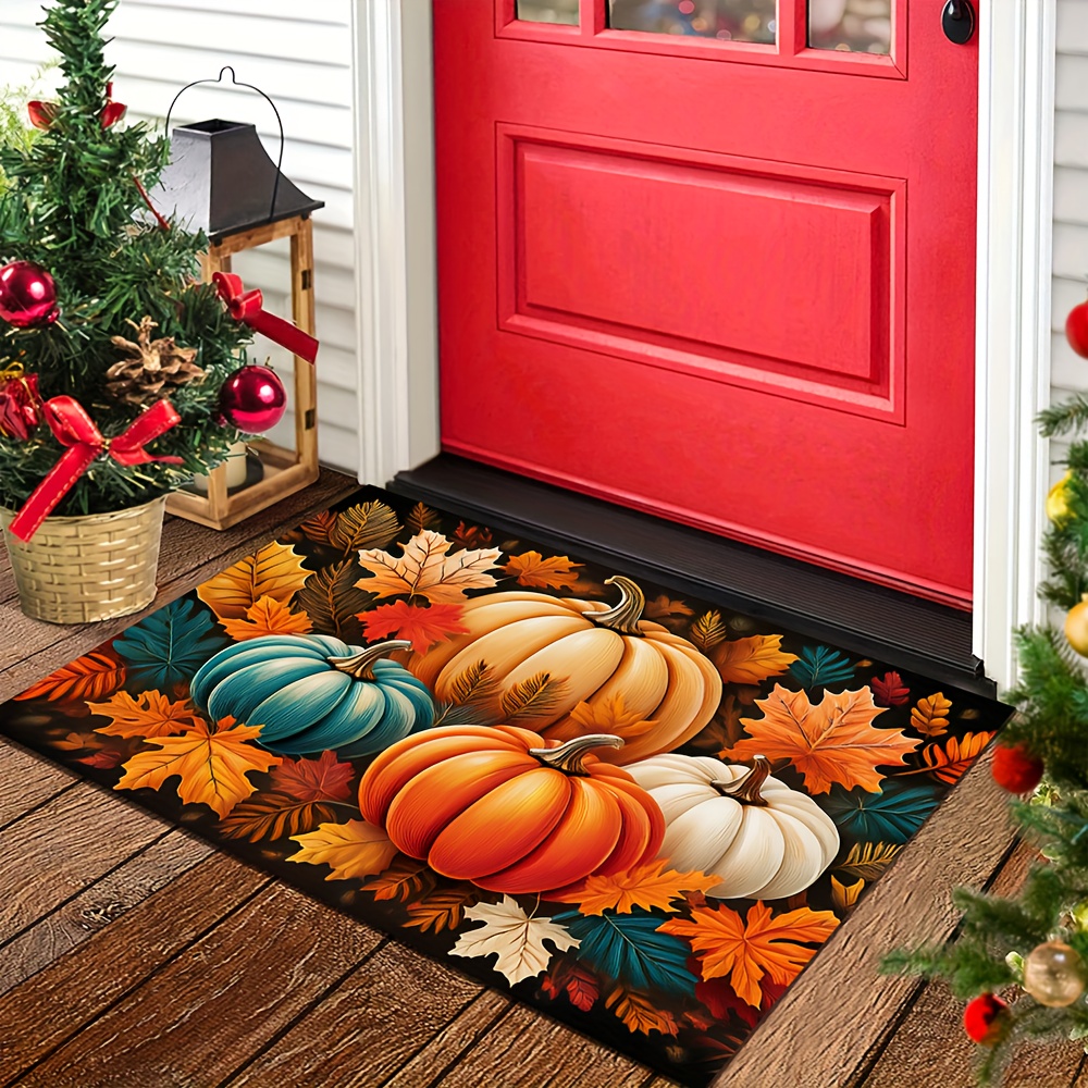 TEMU 1pc Thanksgiving Harvest Pumpkin Doormat And Leaf Pattern Mat, Suitable For Autumn Decoration And Home Entrance Welcome Carpet, Best For