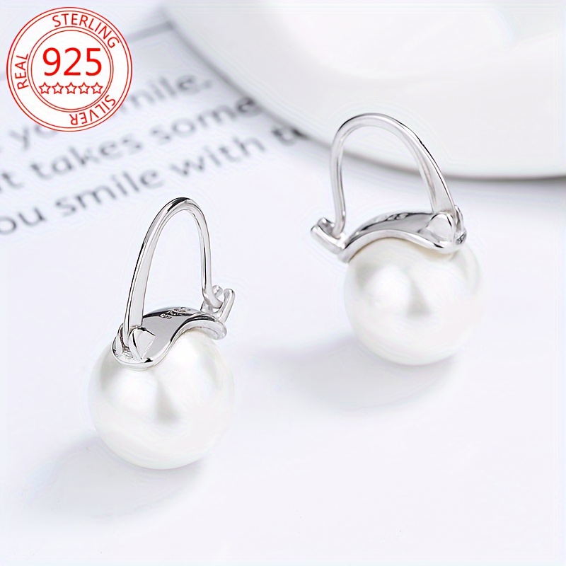 

S925 Sterling Silver Hoop Earrings, Faux Pearl Decor Hoop Earrings, Minimalist Elegant Style Banquet Ear Jewelry Decoration 4g/0.14oz