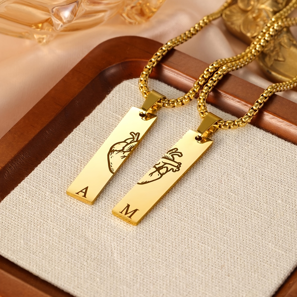 2pcs Set Personalized Couple's Heart Initial Pendant Necklace