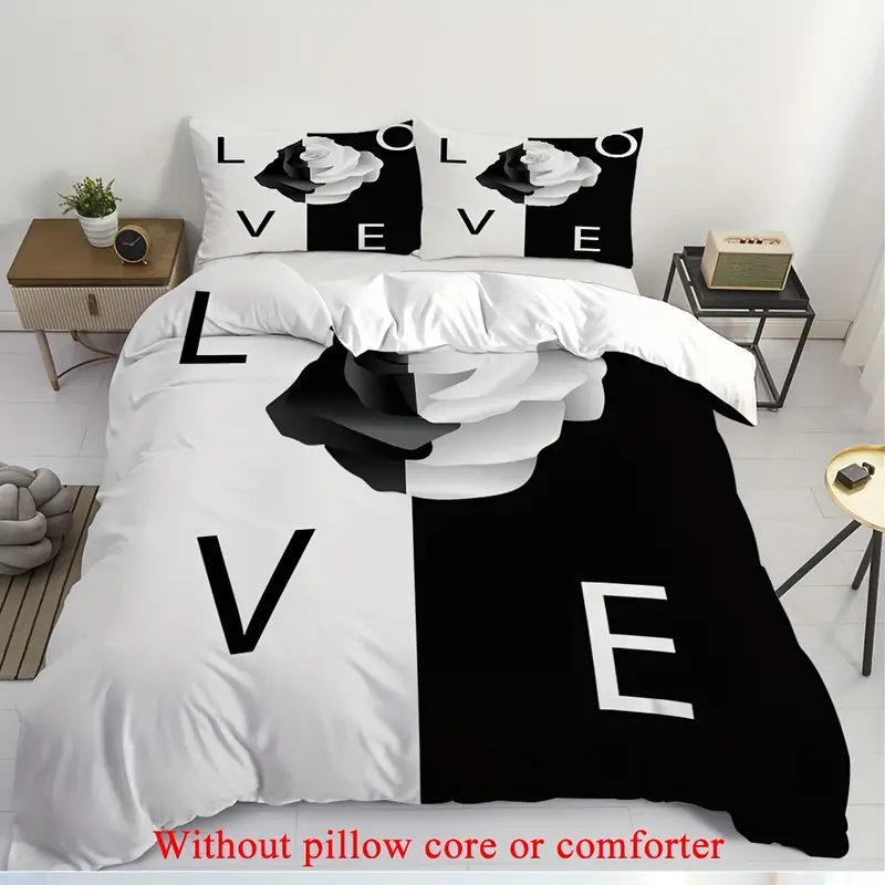 2 3pcs 1 duvet cover 1 2 pillowcase without and white background rose flowers romantic valentines day lover couple 3d print soft comfortable bedding set for bedroom dorm room family gift Product details 4