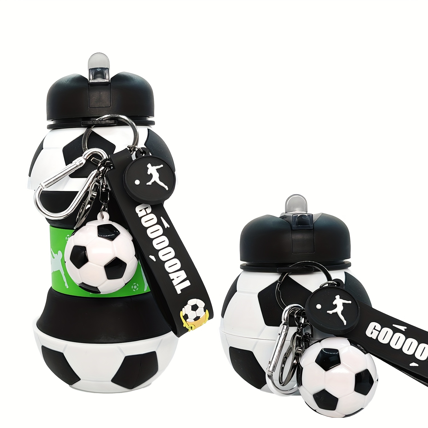 

550ml/18.6oz Football Hanging Ornament Mountaineering Foldable Football Shape Portable Water Bottle Set Leak-proof Cup Suitable For Fitness, Outdoor Activities And Travel Water Bottle