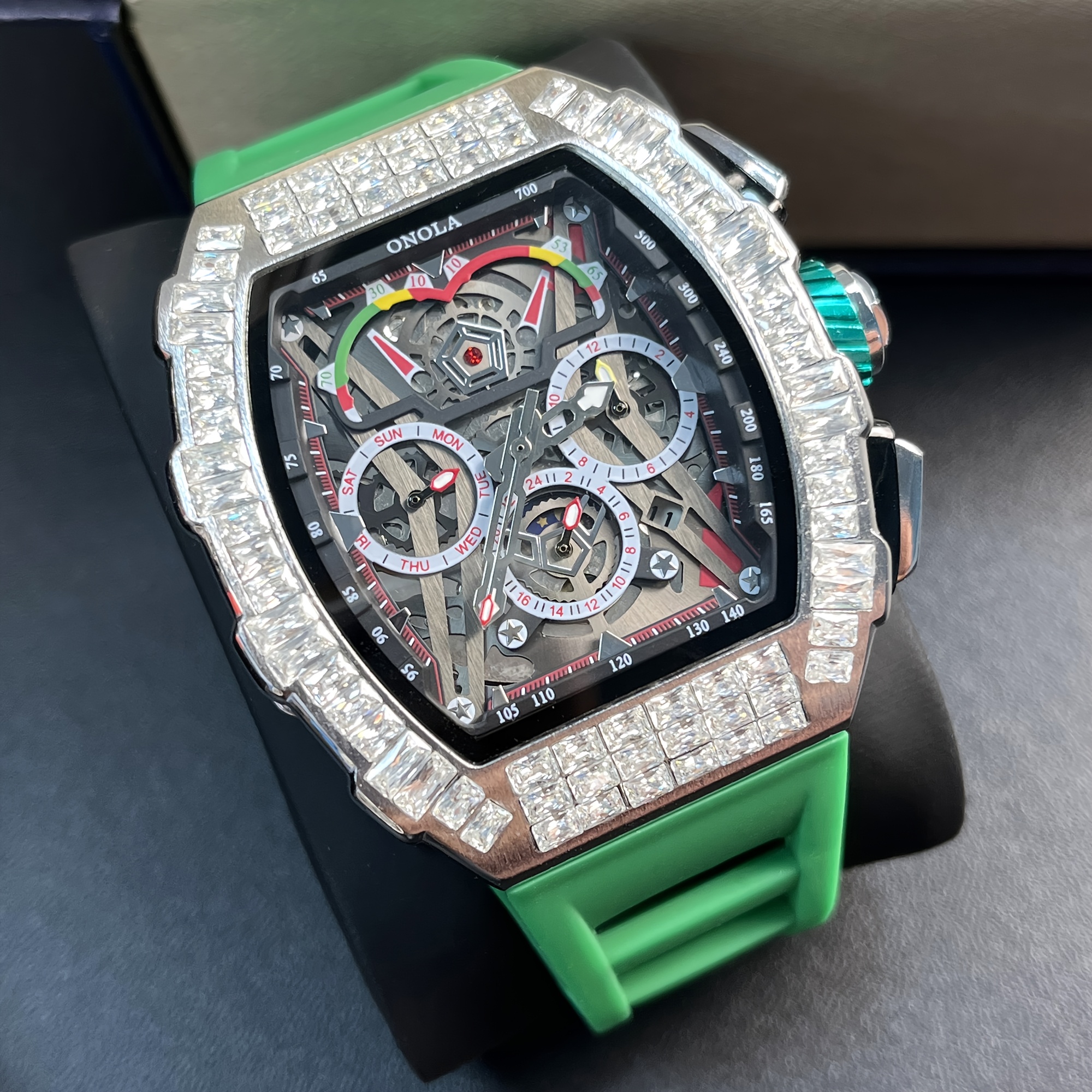 ONOLA Men'S Hollowed-Out Automatic Mechanical Watch - Sporty Barrel-Shaped, 3ATM Waterproof, Multifunctional with Date Display, Ideal for Daily Wear & Business Activities, Perfect Father'S Day Gift, ONOLA, Without Battery