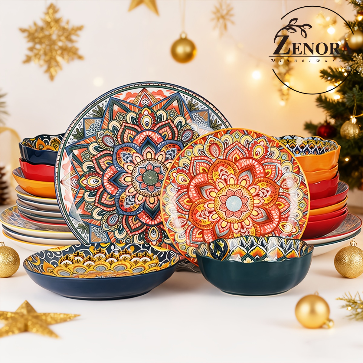 TEMU 16/24/32pcs Bohemia Ceramic Dinnerware Set Clearance Deal, Porcelain Plates And Bowls. Steak Plates, Pasta Plates, Salad, Bowls Dessert Plates.
