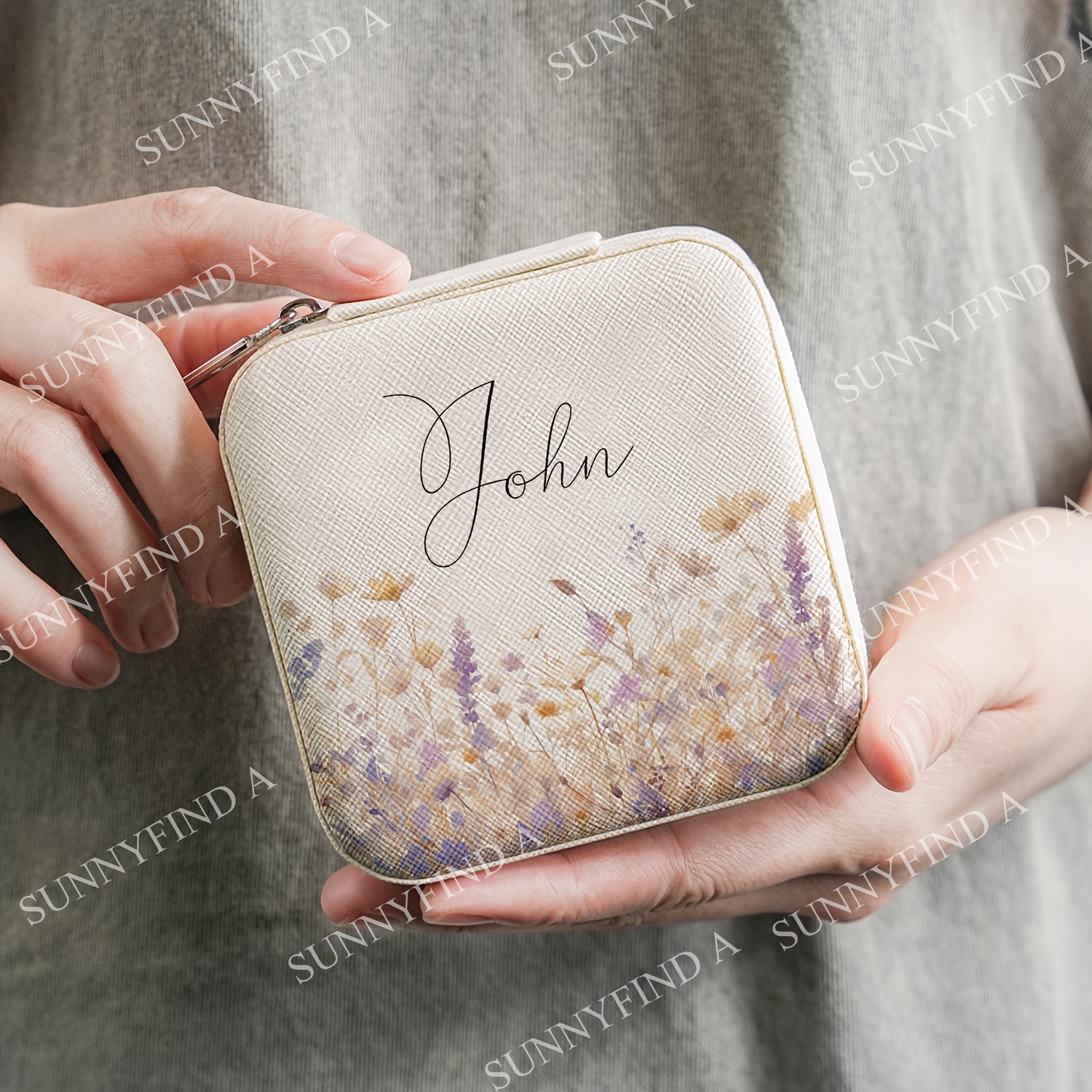 TEMU 1pc de Joyería Personalizada con y //Texto Personalizado - Elegante de Regalo Beige para Damas de Honor, Estuche con Cremallera Práctico para