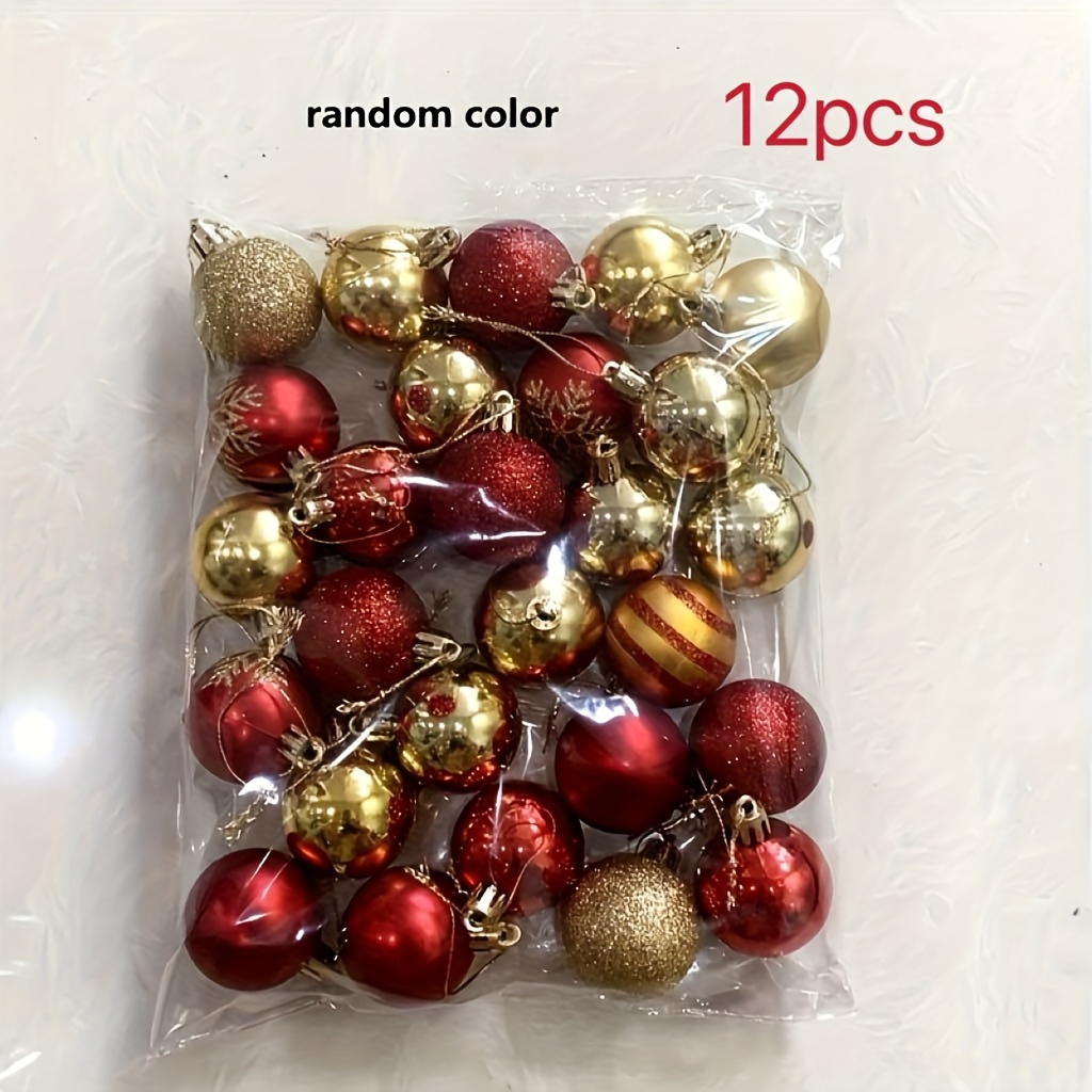 TEMU Adornos Navideños Dorados y Rojos de Color Aleatorio 12/24 piezas - Decoraciones Clásicas Redondas Colgantes con , Rayas, Puntos y Esferas |