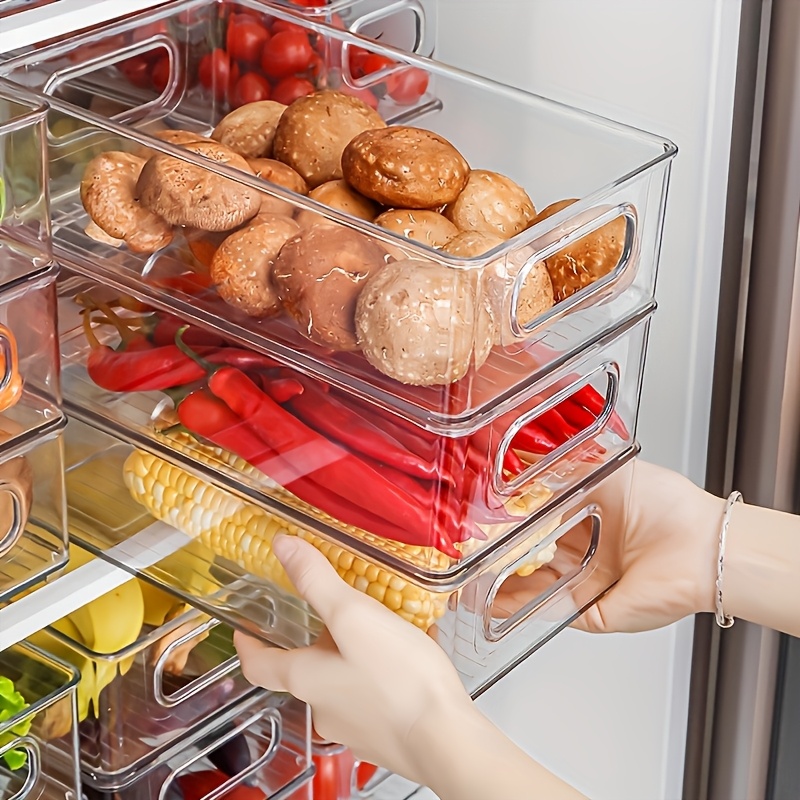 6 pack clear stackable refrigerator organizer bins multi purpose food storage containers for fridge freezer pantry ideal for fruits vegetables meat durable polyester easy to clean fridge storage boxes and containers
