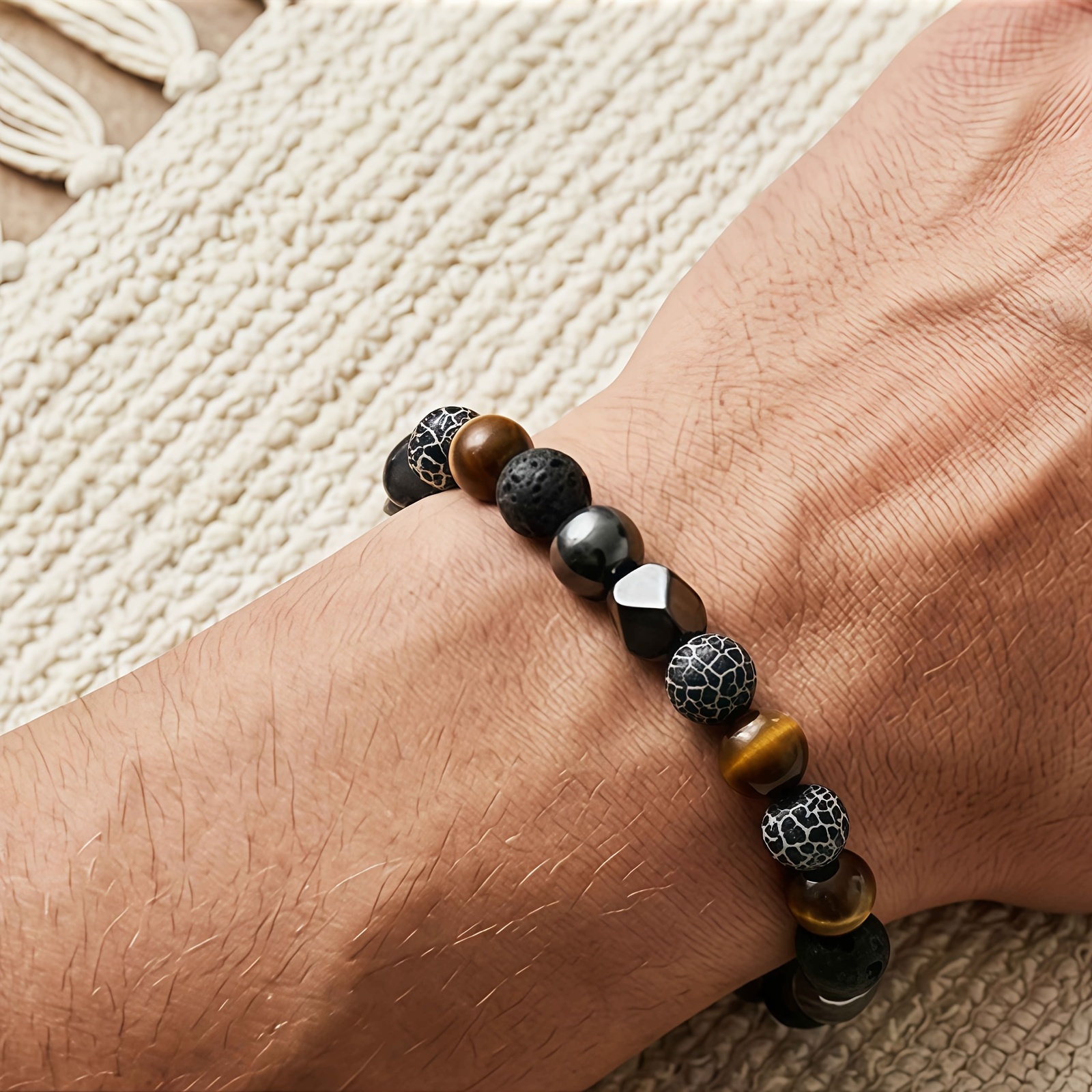 Men's Handmade Weathered Stone & Hematite Bracelet, Courage & Confidence