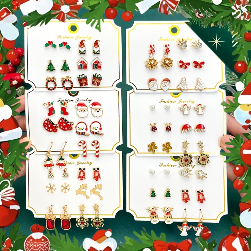 

36 Pairs Of European And American Earrings Cute Elk Old For Man Snowman Cartoon Earrings Earrings For Women A Of Girl Style Gifts