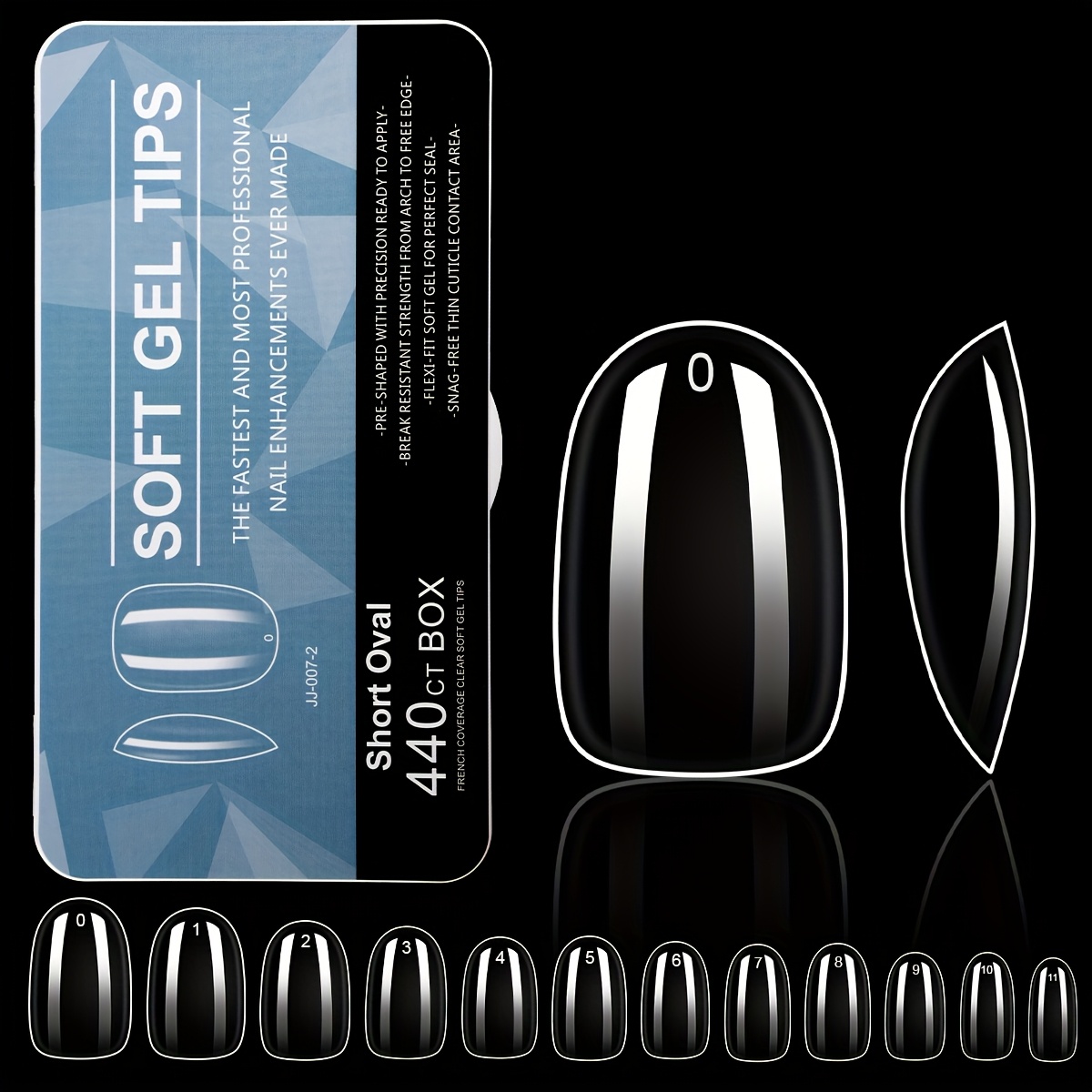 TEMU 440pcs Quickchic Soft On Nails - Transparent Acrylic Full Cover Nail Tips, Long Coffin/medium Almond/medium Oval Shapes, Glossy End For Salon &