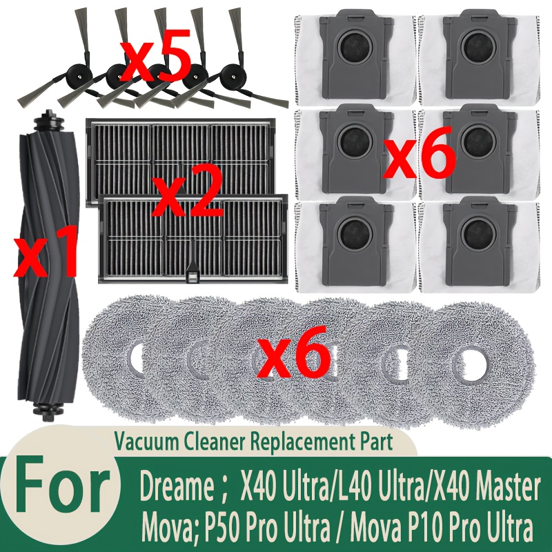 E-shop 20-teiliges X40 Ultra Zubehörset für X40 Ultra/L40 Ultra/ P10/P50 Pro Ultra Staubsauger Ersatzteile, inklusive 1 Hauptbürste, 6 Mopp-Pads, 2