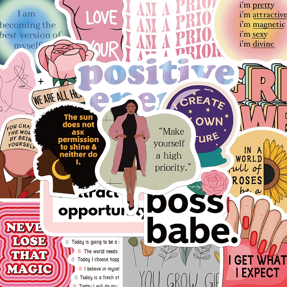 Image of 52pcs Vision Board Stickers Fashion Personality Creative Trend Diy Fine Decorative Stickers Laptop Luggage Guitar Phone Case Popular Decals