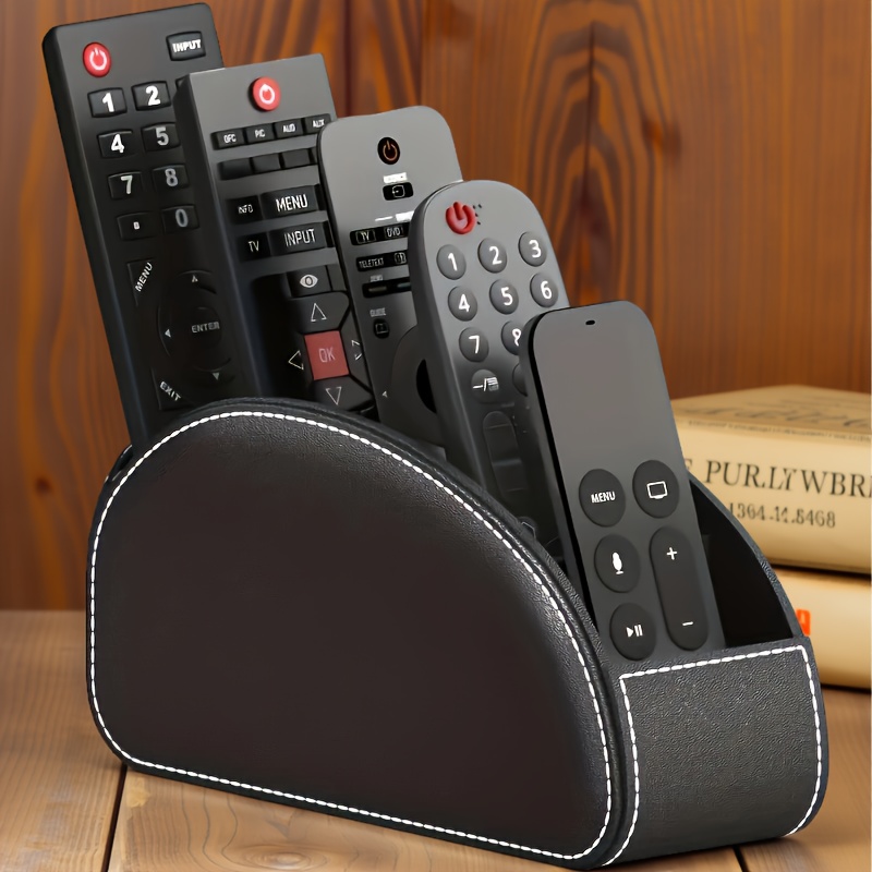 TEMU 1pc, A Remote Control Holder With 5 Compartments - Pu Leather Remote Control Box Desktop Organizer
