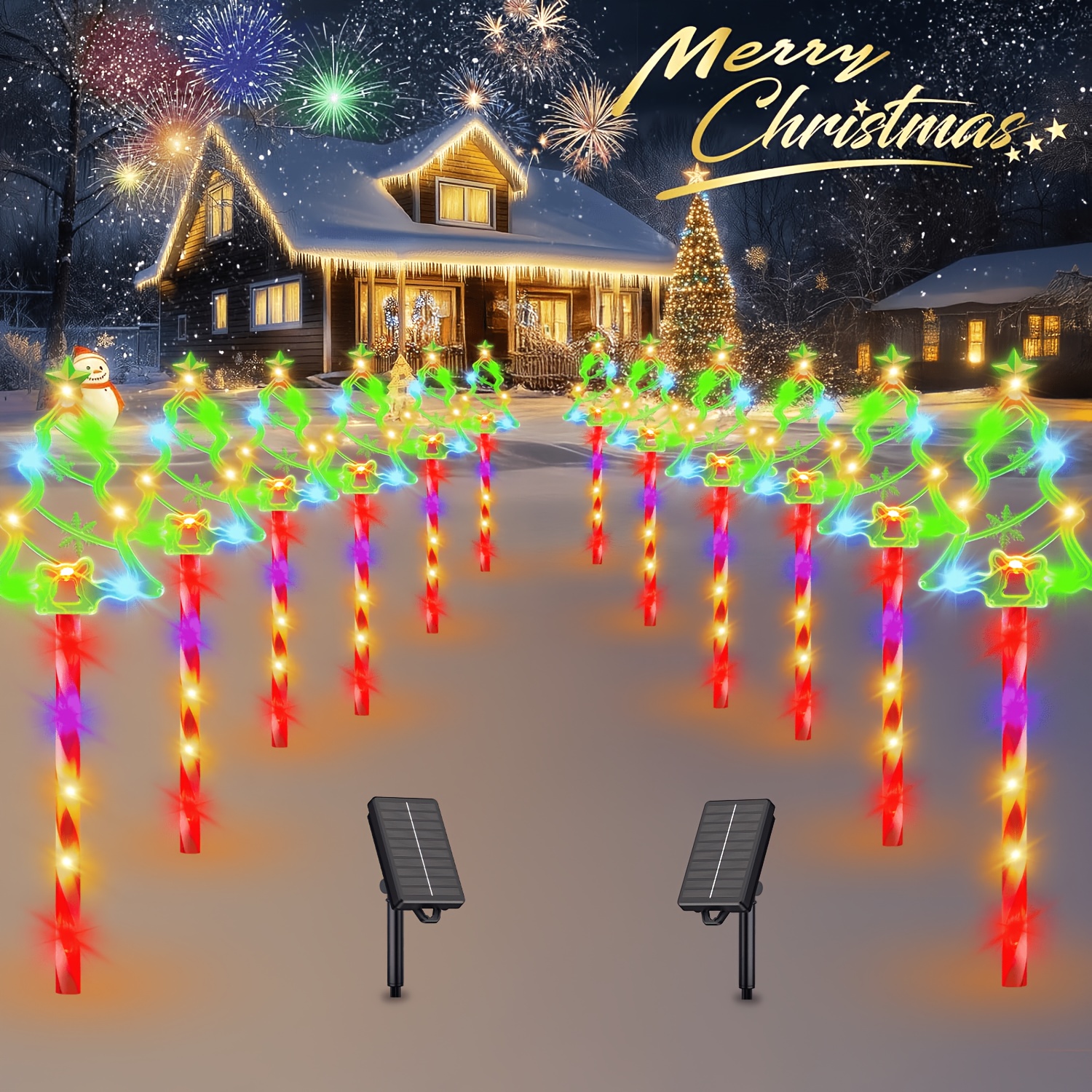 Image of 6/12 Pack Christmas Solar Lights Outdoor Pathway, Solar Christmas Decorations Outdoor, Slolar Xmas Tree Candy Cane Lights Outside For Yard Driveway Christmas Decor
