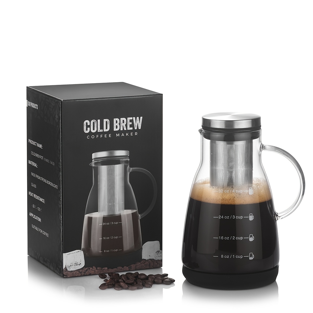 24  glass cold brew coffee pitcher manual pour over iced coffee maker no electricity glass jug for juice and tea   filter pot details 1