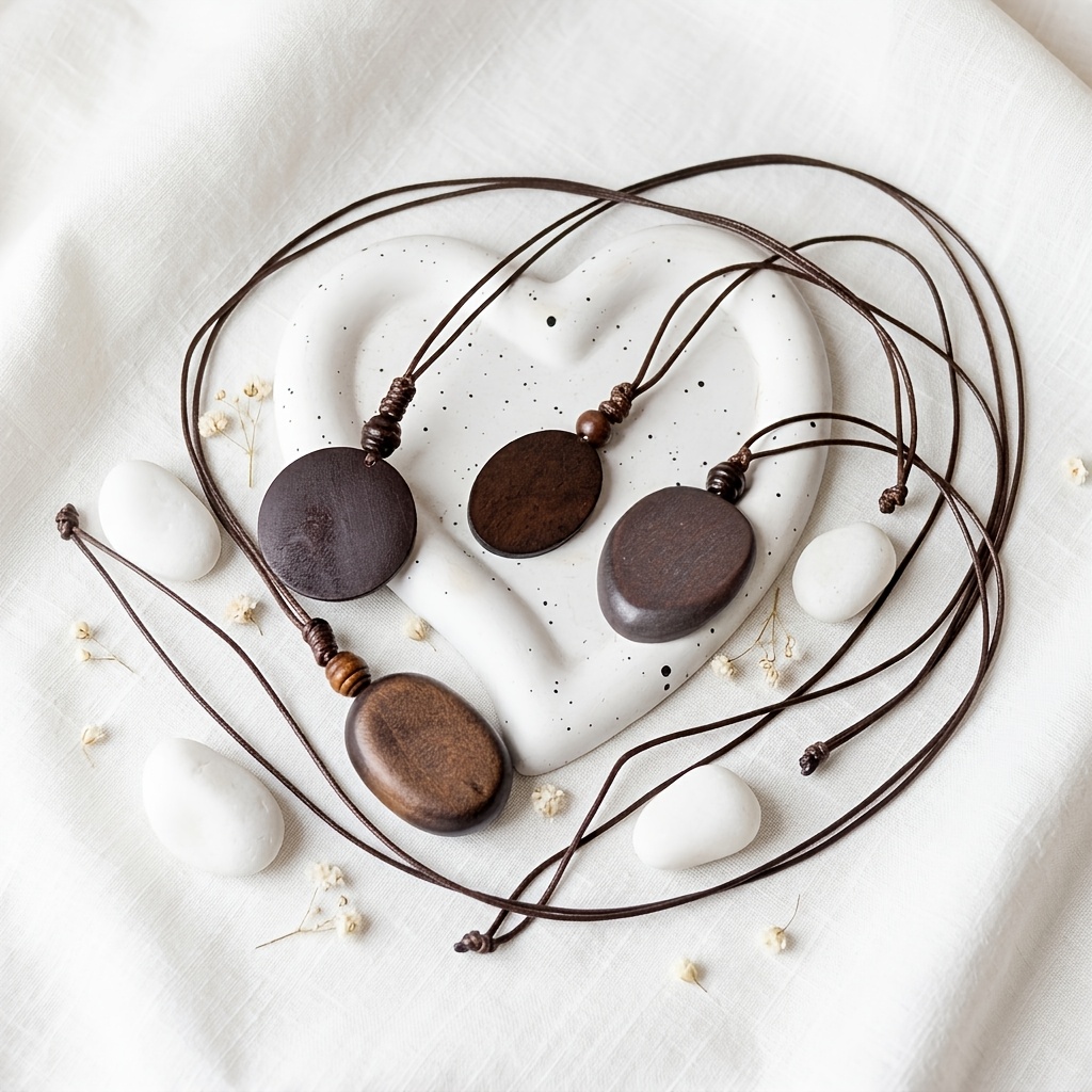 Retro Minimalist Dark Brown Cylindrical Wooden Pendant Necklace