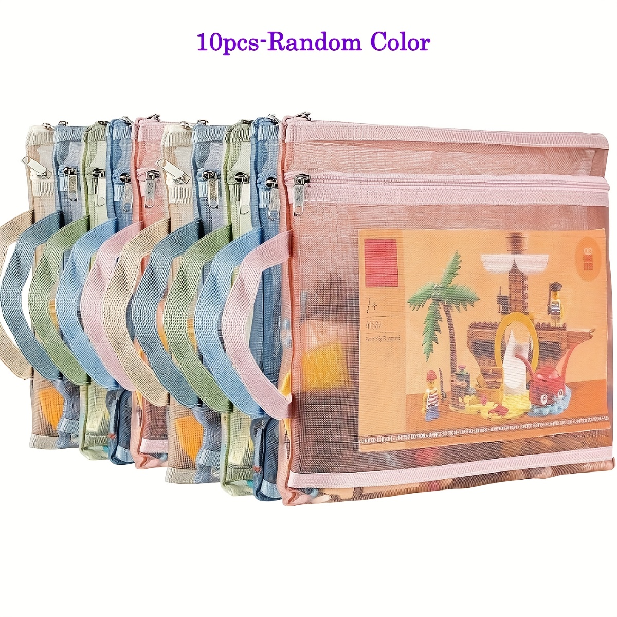 Image of 10pcs Colorful Mesh Zipper Pouches - Double-layer Nylon, Breathable A4 Storage Bags With Handles For School, Office Organization, Office Supplies|colorful Durable Zipper Closure, Pouches For Desk