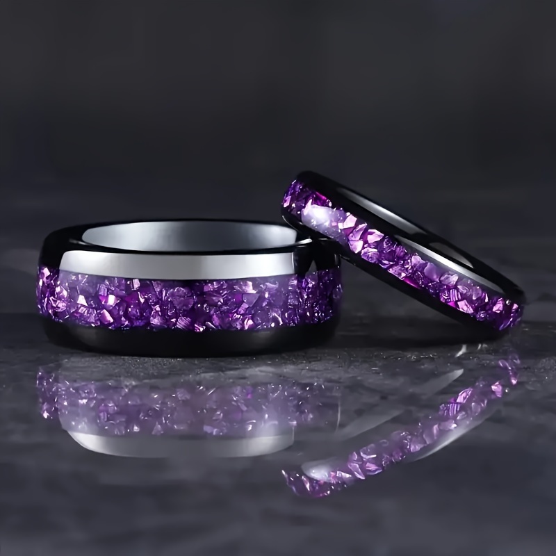 

1 Piece Of 4/8mm Men's Fashionable Purple Sequin Decorated Black Tungsten Steel Ring, Birthday And Anniversary Gift