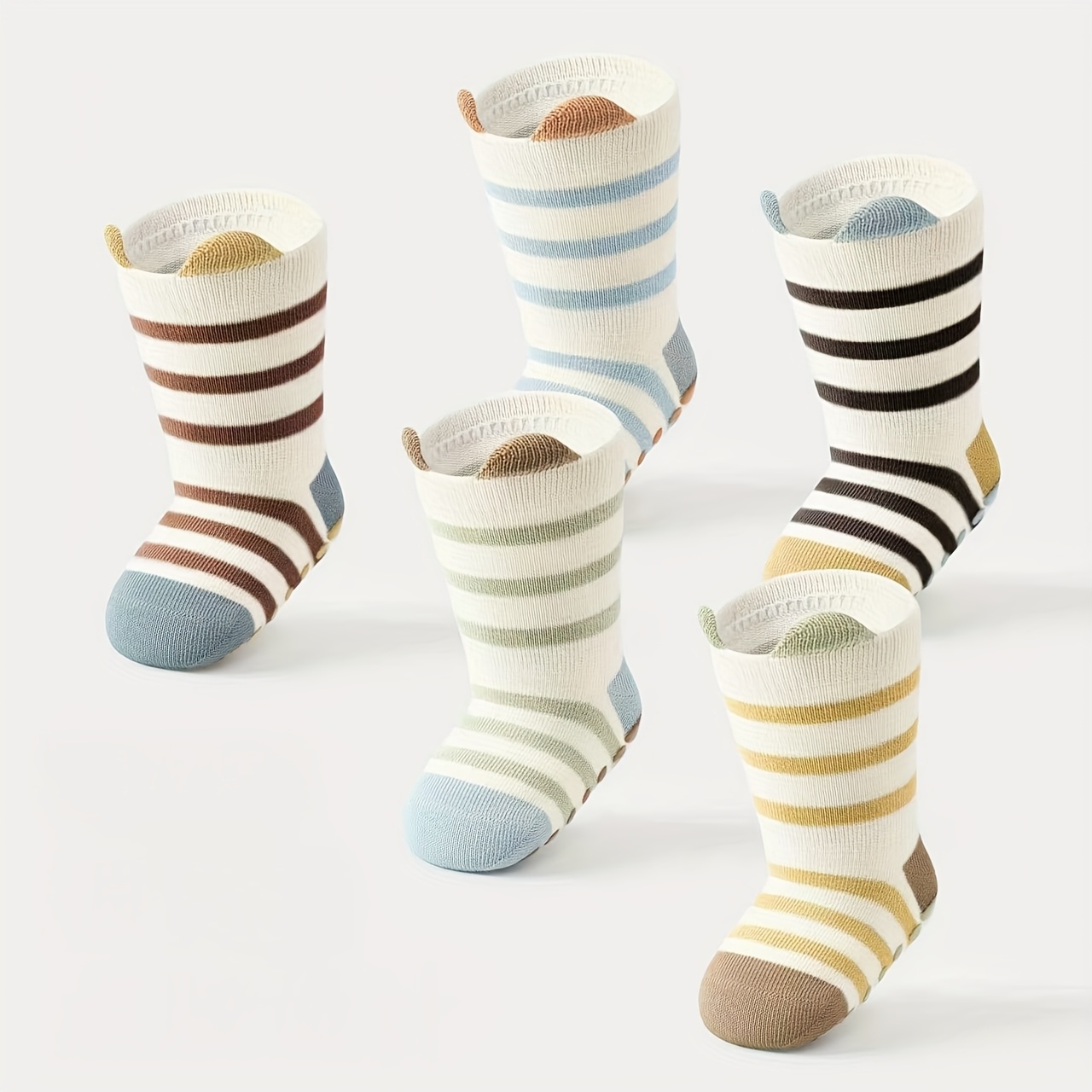 E-shop 5 Paar Unisex Gestreifte Anti-Rutsch Socken mit Bändern – Atmungsaktive Mid-Calf-Socken für Innenraum-Sicherheit, Rutschfester Halt, Einfaches