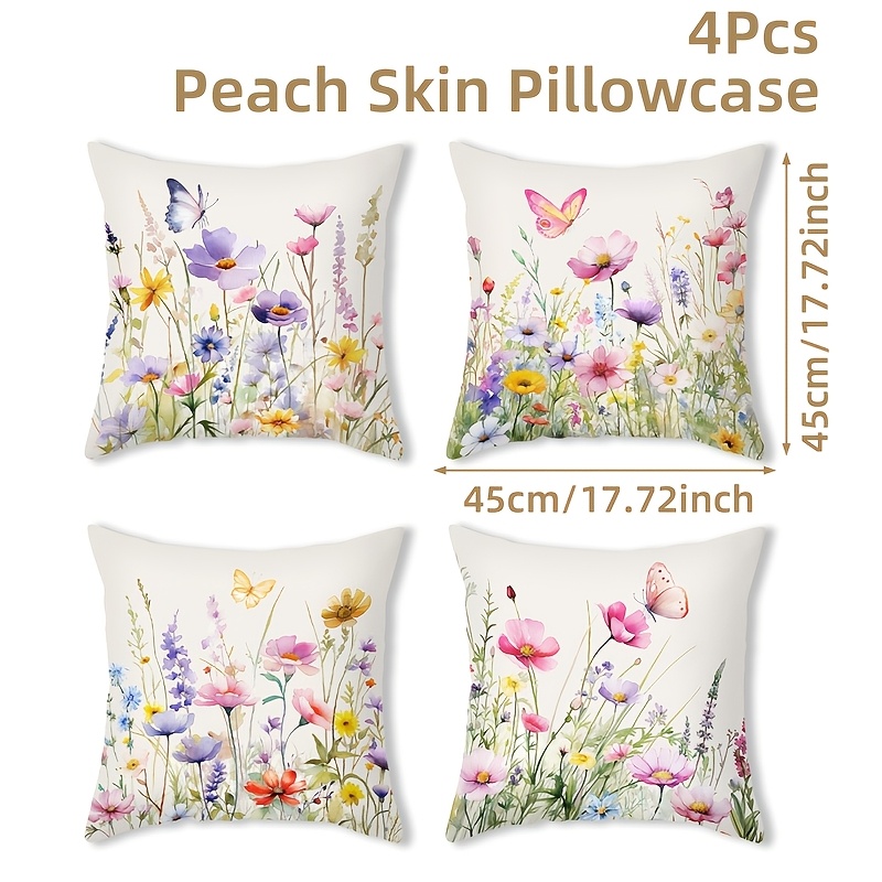 TEMU Set Of 4, Vibrant Decorative Pillow Covers (pillow Inserts Not Included), Featuring A Colorful And Pattern, Perfect For Spring Decor In Living