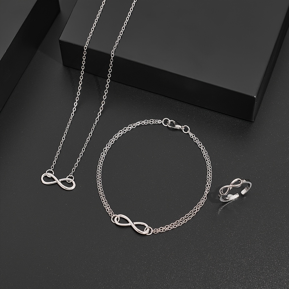 TEMU Parure de 3 pièces : Collier minimaliste de chiffre 8, Bracelet tendance avec symbole de et Bague ajourée de style Instagram