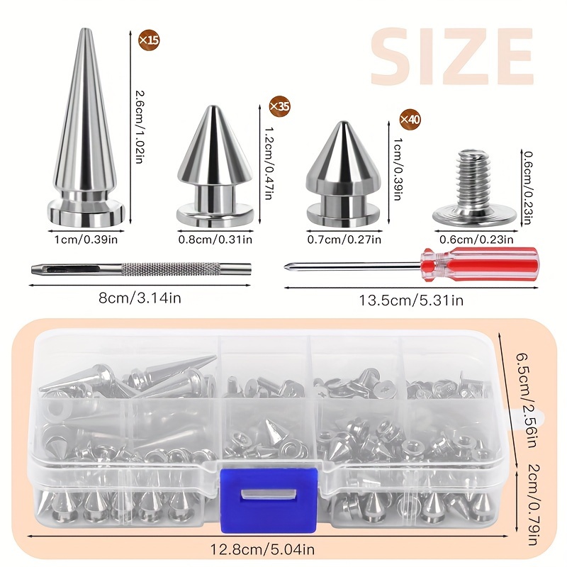 180pcs Multiple Sizes Cone Spikes, Screwback Studs Rivets, 3 Sizes Metal Tree Spikes Studs For Punk Style Clothing Additions Craft Decoration