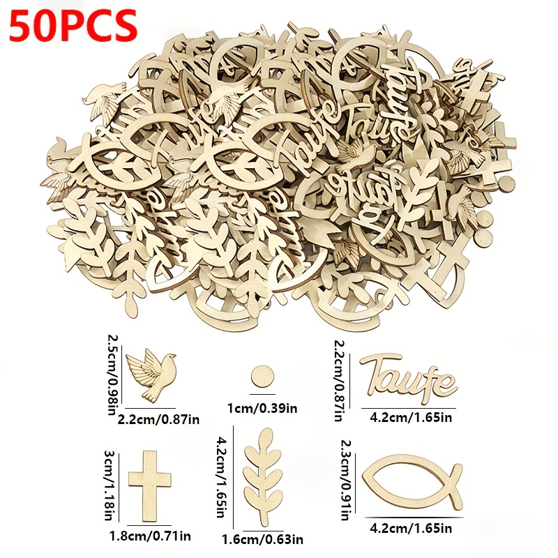 50pcs Wooden Baptism Party Confetti Decor Kit - Handcrafted Cross, And Leaf Ornaments For Table Centerpieces And Wall Decor, Gift Set