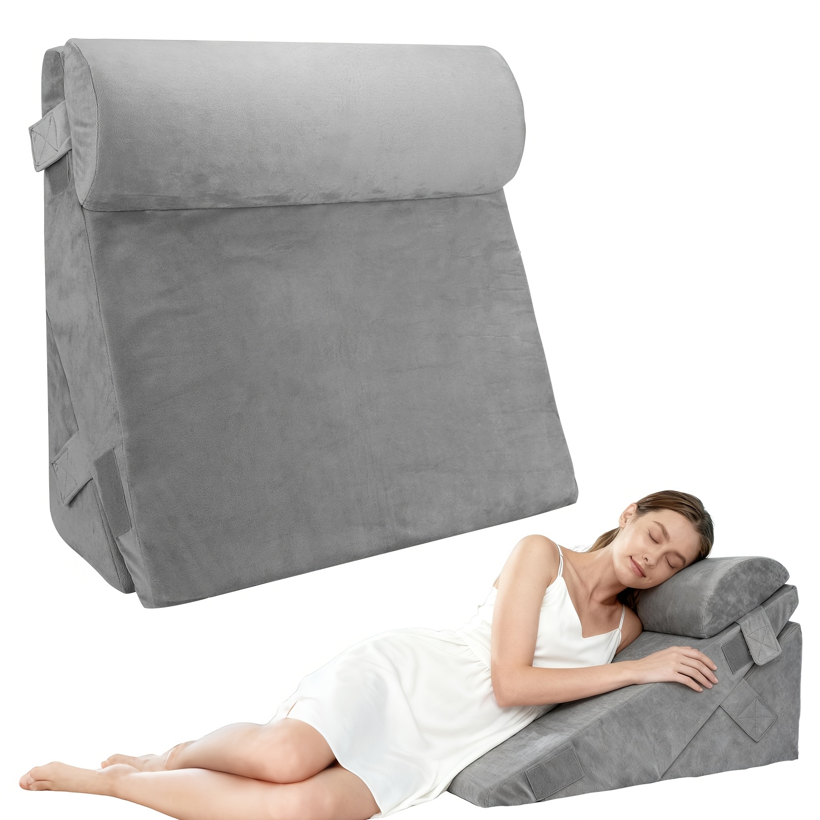 Wedge Cushions For Beds And Sofas, Double-layer Reading Pillows, Adjustable Wedge Supports, Leg Rests, Back Supports For Resting And Reading (grey)