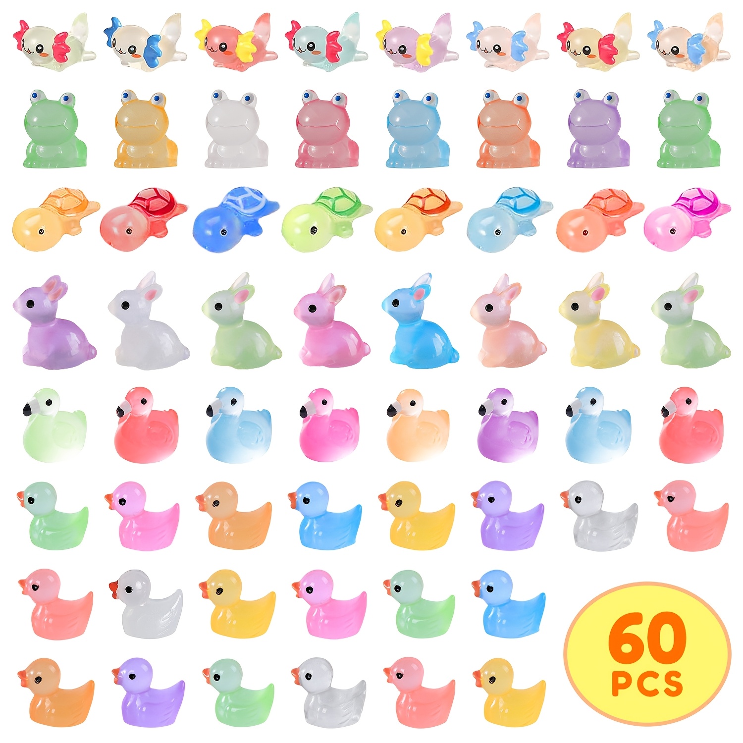 

60pcs Mini -the-dark Resin Ducks And Tiny Animals Set - Includes Rabbit, Turtle, Flamingo, Frog For Garden Micro Landscape, Aquarium, And Potted Decor, Sets