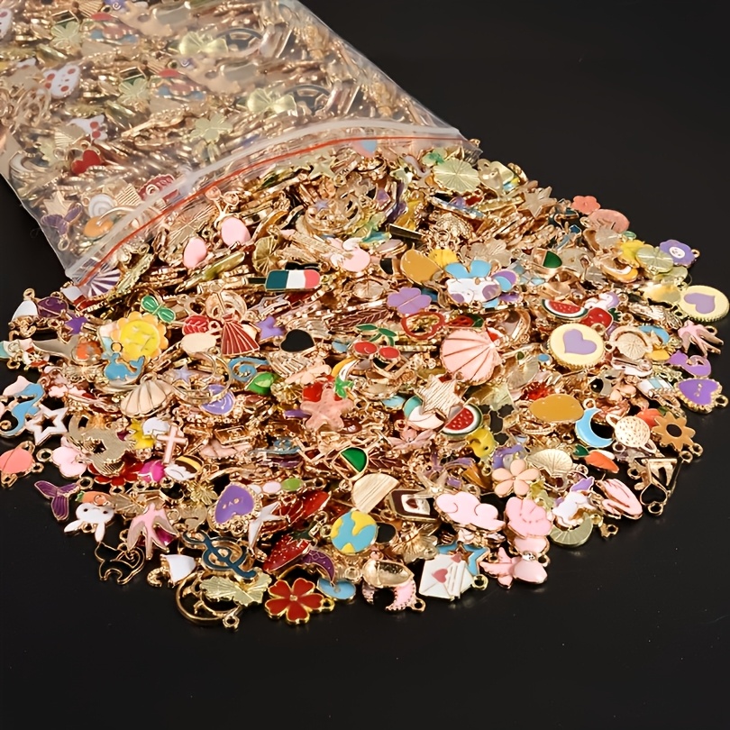 30 50 100 200pcs random mixed enamel pendants cute animal peach heart flower   charms handmade necklace bracelet keychain additions alloy material moon   strawberry charms