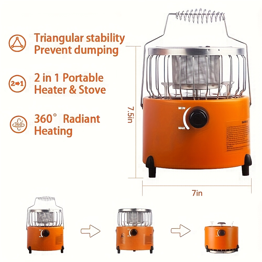 [1pc Portable Propane Heater] 1pc Portable 9000 BTU Propane Heater & Stove Combo | Stainless Steel with Powder Coated Finish, Foldable Legs | For Camping, Hiking, Picnics & Winter Heating, Indoor/Outdoor Use, No Electricity Needed, Compact Design, Durable Construction