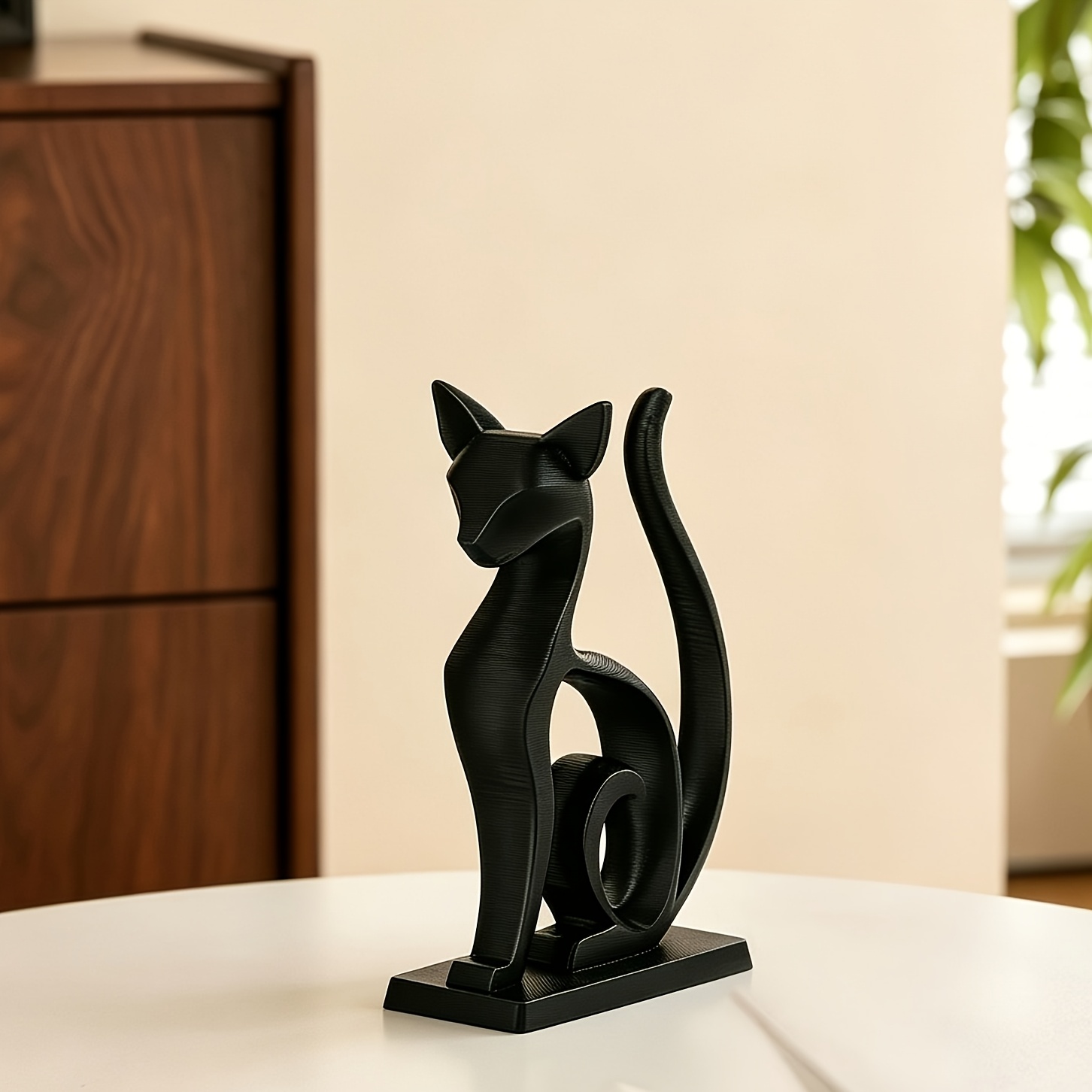 TEMU 3d Printed Abstract Cat Sculpture, Minimalist Black Cat Ornament Home Decor Craft Suitable For Home, Office, Garden, Christmas, Valentine's Day