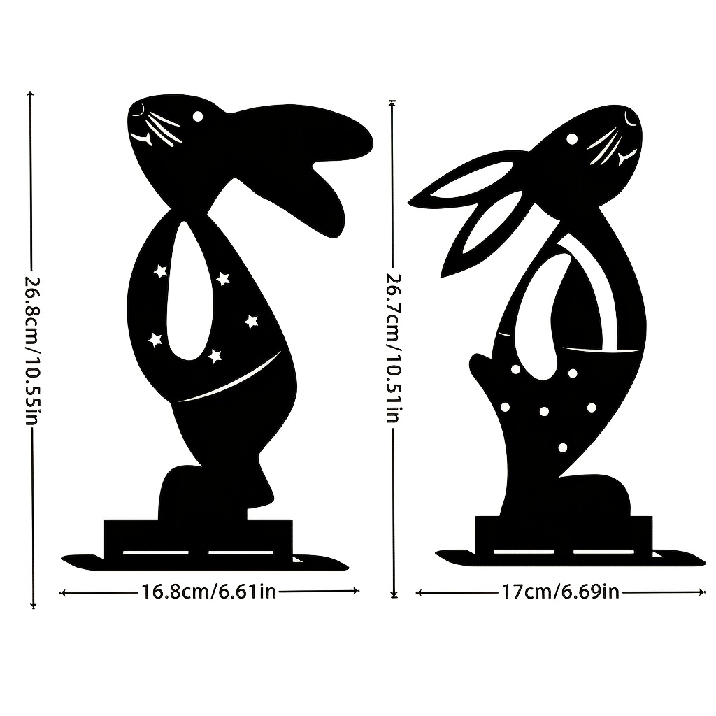 E-shop Sammelfiguren, 2D-flach, 2-teiliges Set großer moderner Hasenskulpturen | Minimalistische 2D-flache Strichzeichnung aus Metall, geeignet für
