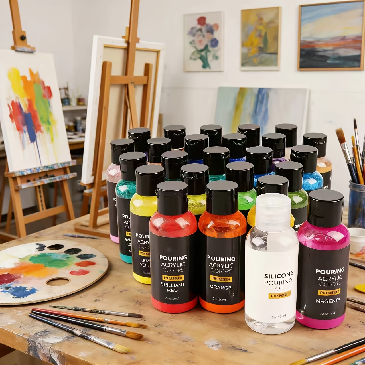 24 Colors Professional Premixed Acrylic Paint With Oil - Non-toxic /en71 Flowing Paint Suitable For Canvas, Glass, Paper, Wood, Tiles - 24- Supplies For Artists, Hobbyists, Back To