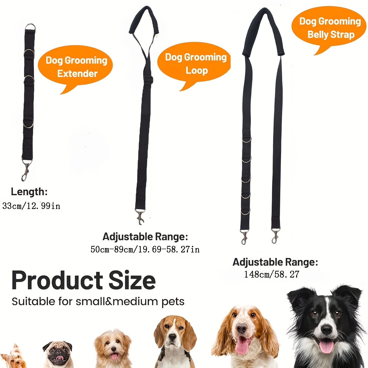 TEMU 3-in-1 Pet Grooming Abdominal Harness | Arm Extender With D-ring Adjustable Extension Ring, Bathing And Towing Rope, To Sit, Hip Fixer For Small